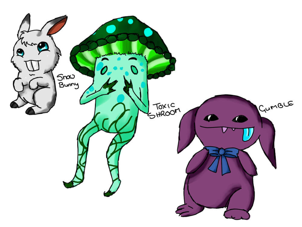 Snow_Bunny,_Toxic_Shroom_and_Gumble_by_arwiie.jpg